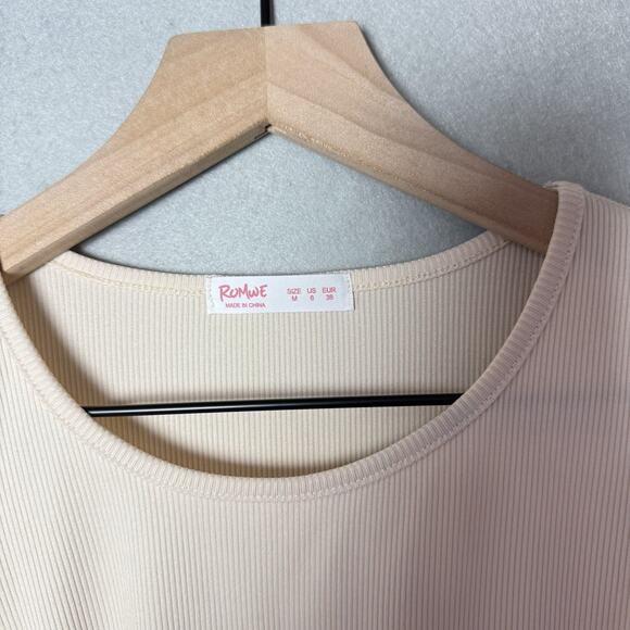 Romwe Beige Dress Sleeveless Adjustable String Ruched Sides Size M - Picture 3 of 9